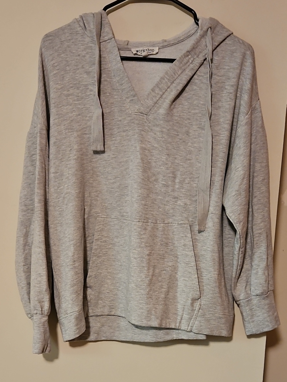 Workshop Republic Clothing Light Gray V-Neck Hooded Pullover